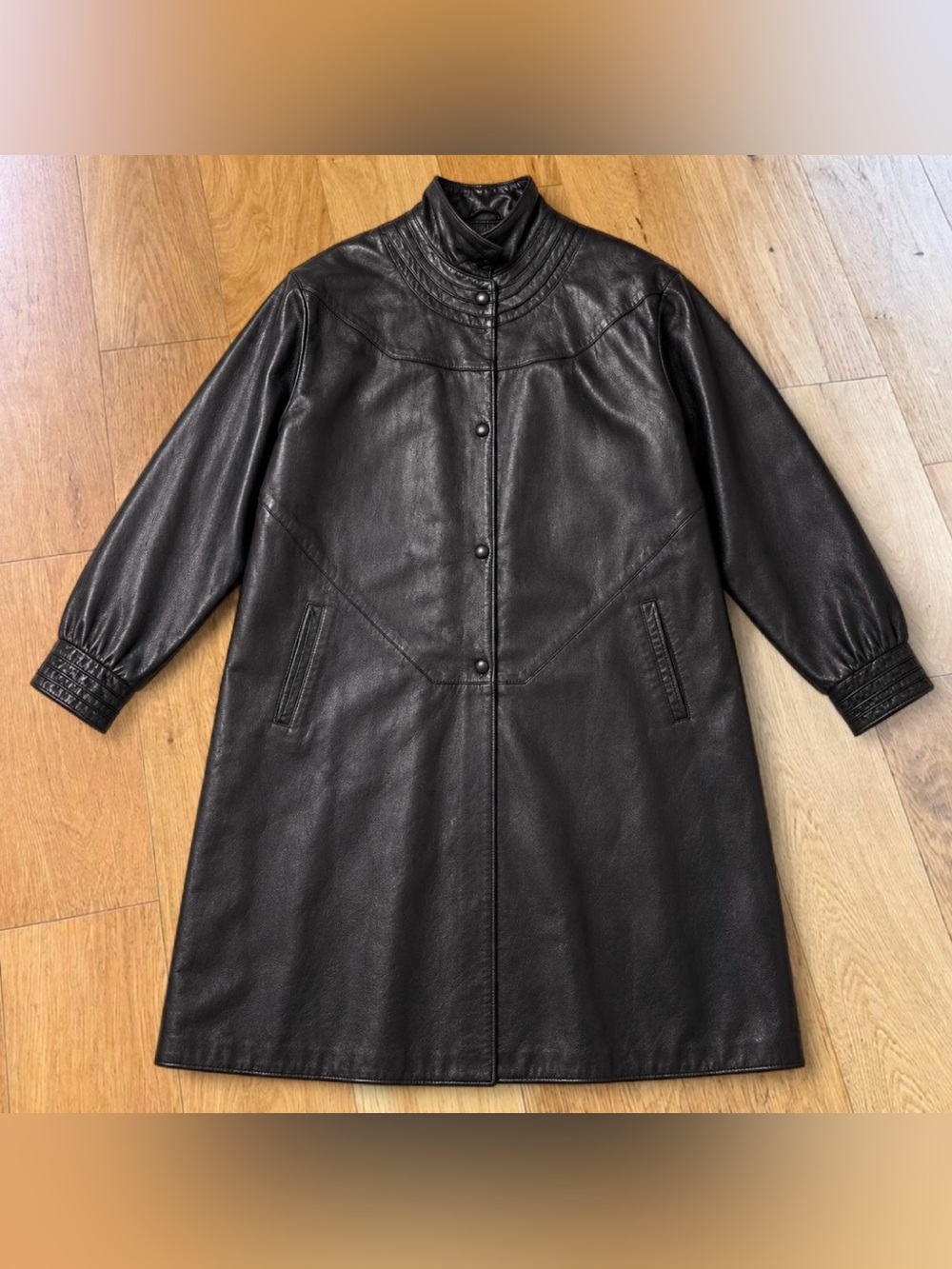 Vintage Scuola Del Cuoio Leather School Italy Leather Trench Coat Women Small
